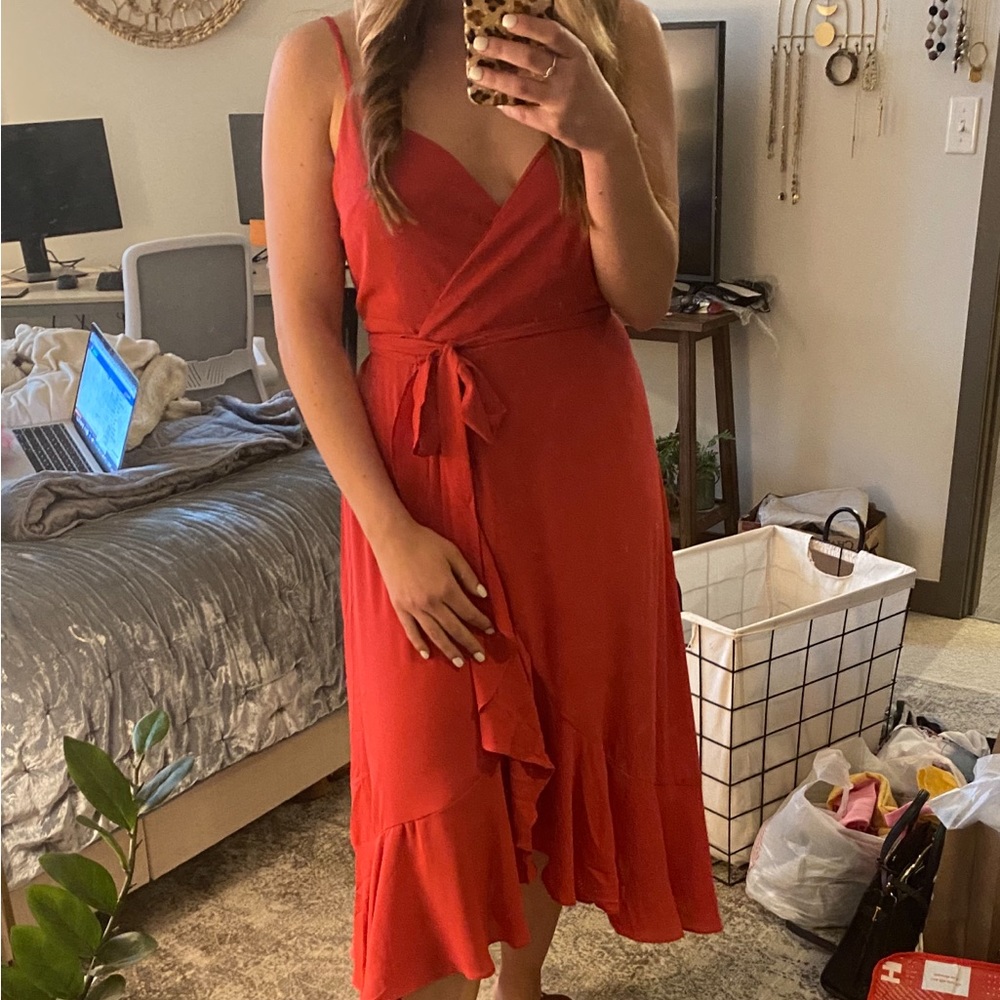 Manhattan Moment Berry Pink Ruffled Midi Wrap Dress
